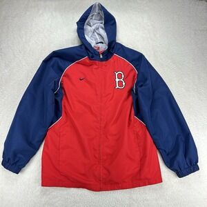 Boston Red Sox Jacket Womens Large Red Blue MLB Baseball Nike Hooded Windbreaker